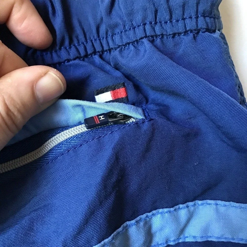 Tommy Hilfiger  swimsuit swim trunks board shorts blue striped mesh lining Men L